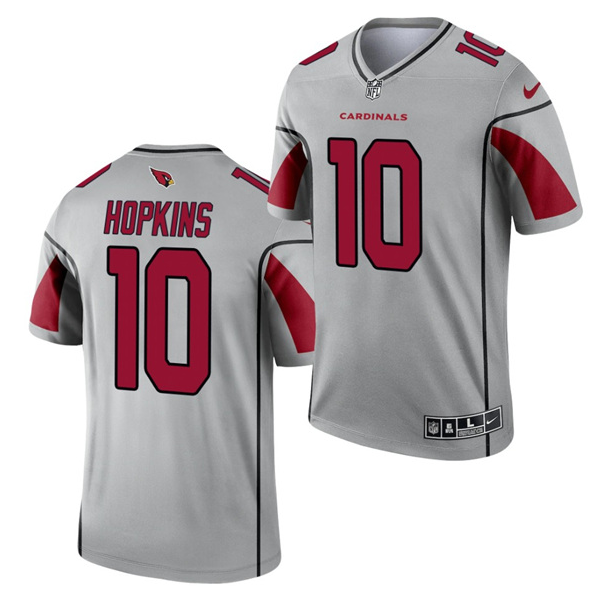 Men's Arizona Cardinals #10 DeAndre Hopkins 2021 Silver Inverted Legend Stitched Jersey